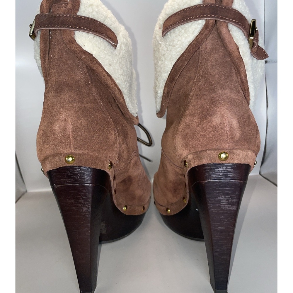 BCBG Suede Shearling Lace Up Platform Ankle Boots High Heel Size 8 - Picture 3 of 9